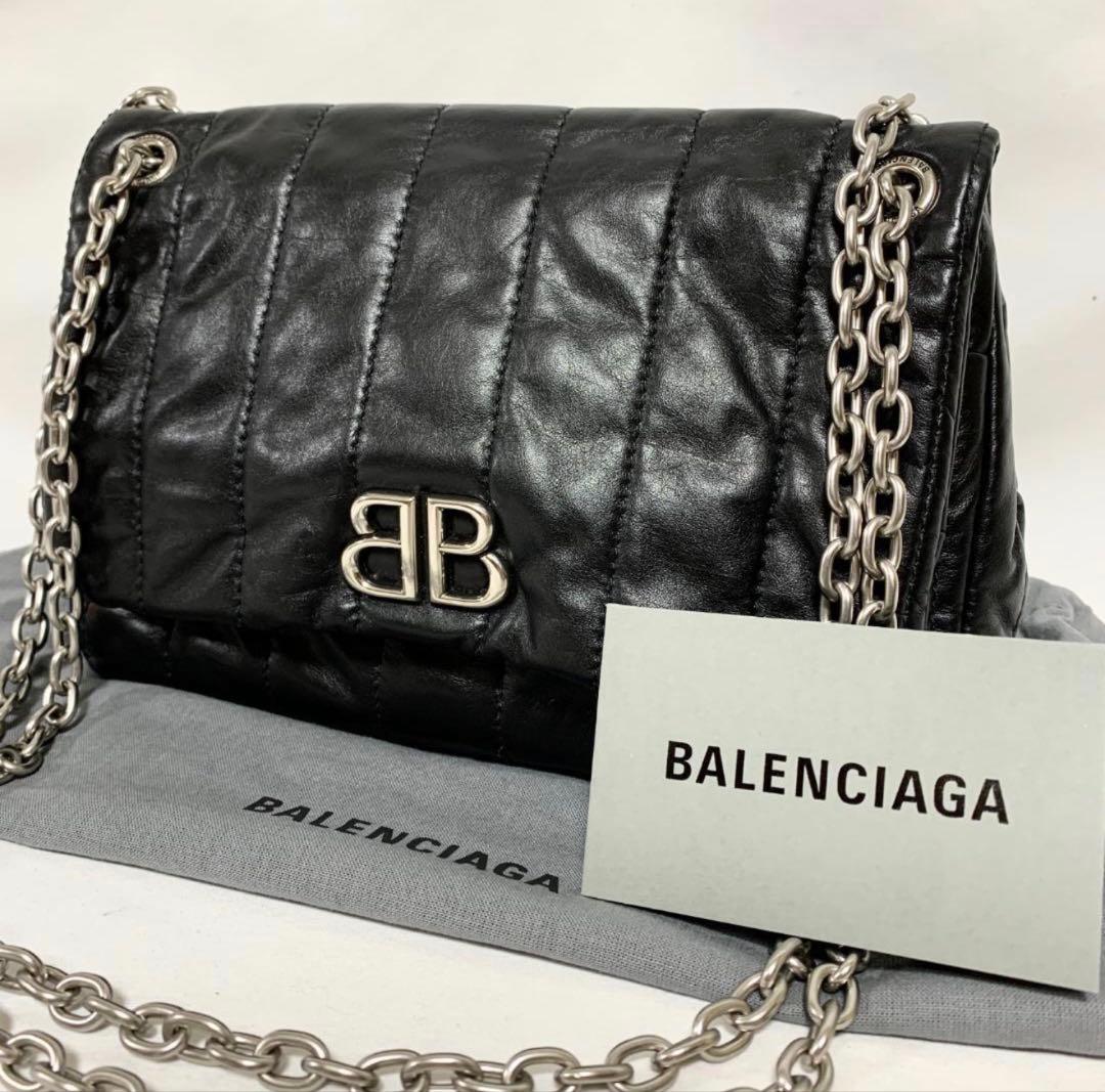バレンシアガ　モナコ　チェーンショルダー　BB金具　キルティング　ブラック
