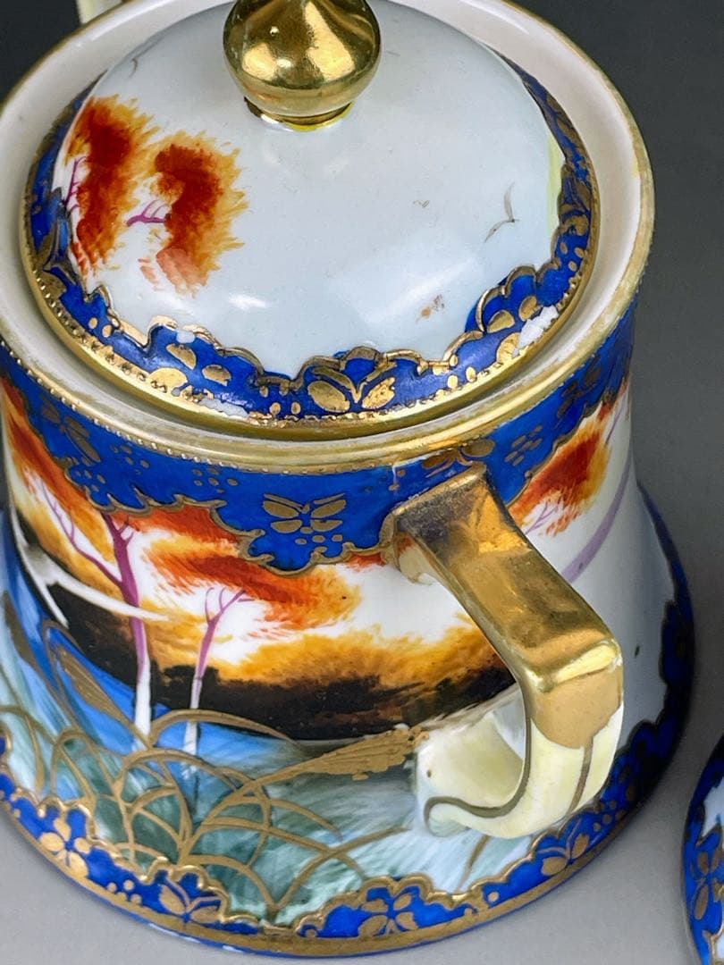 オールドニッポン カモメ 風景図 シュガーボウル クリーマー アールヌーボー