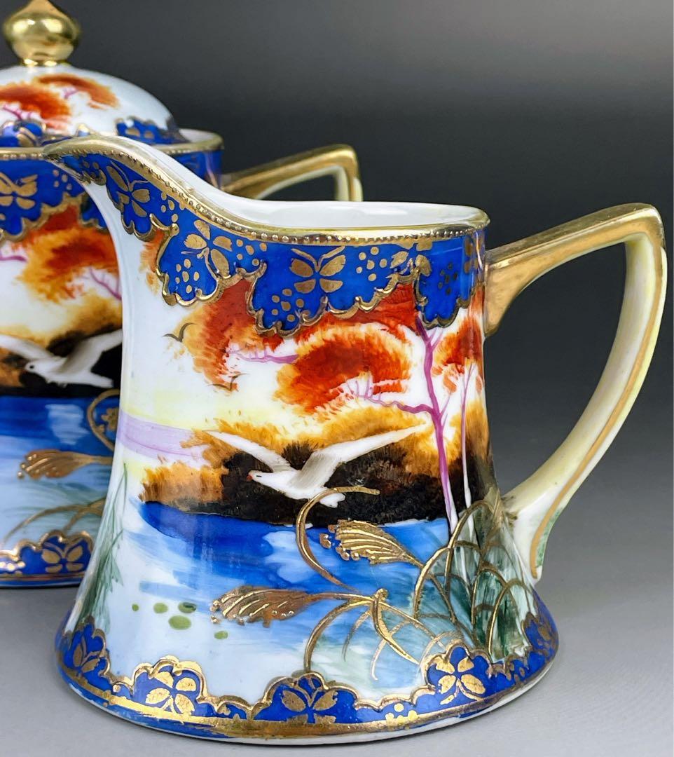 オールドニッポン カモメ 風景図 シュガーボウル クリーマー アールヌーボー