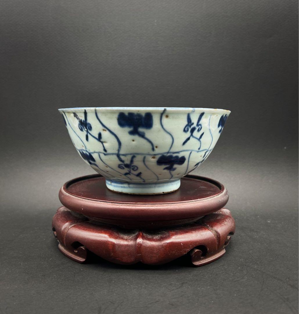 中国美術 古玩 骨董品 清時　雲紋樣青華染付碗 磁器