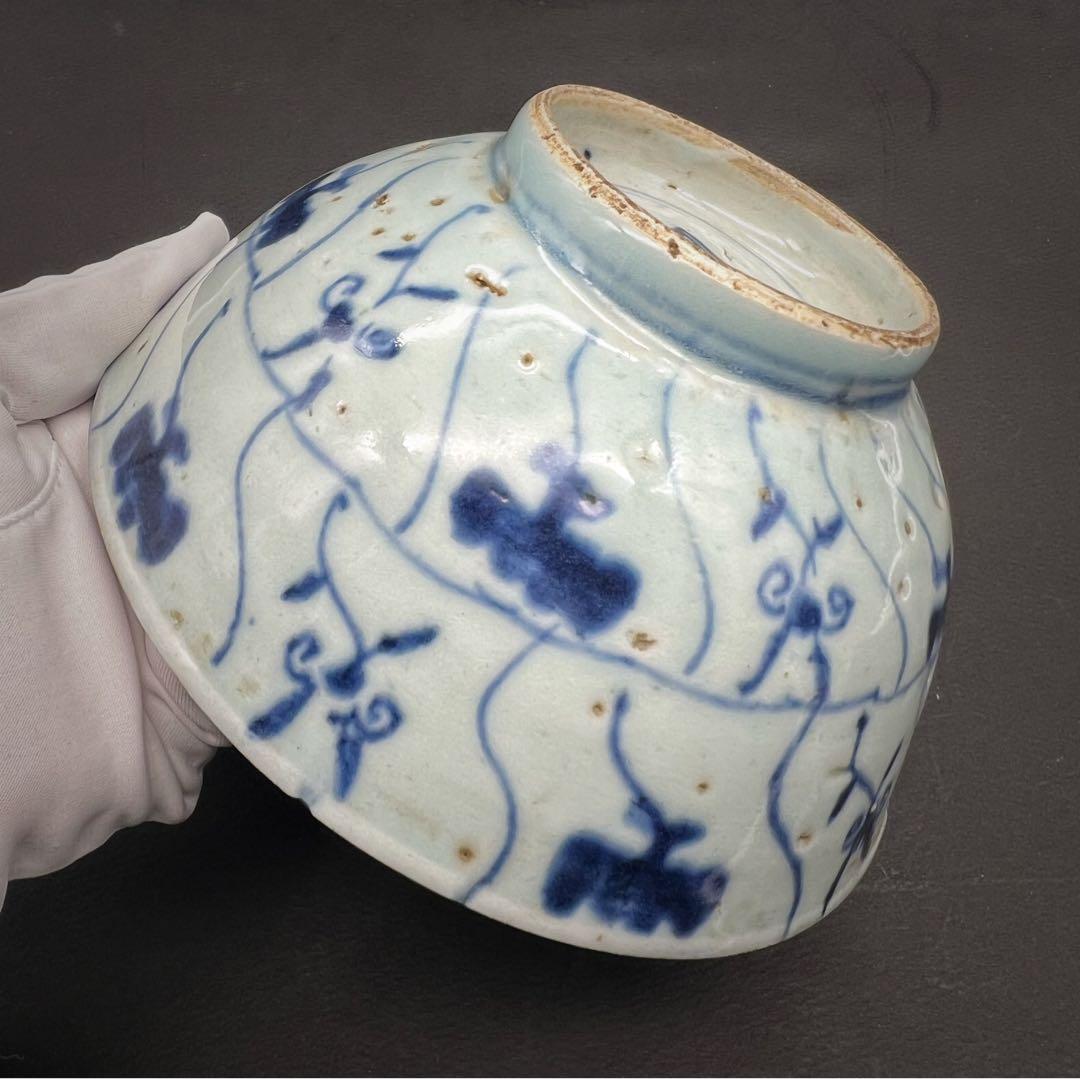 中国美術 古玩 骨董品 清時　雲紋樣青華染付碗 磁器