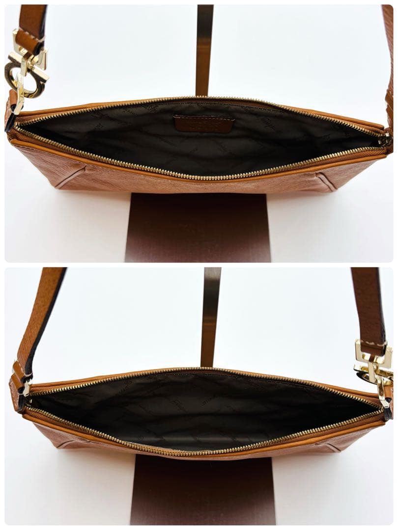 【美品】サルヴァトーレフェラガモ ショルダーバッグ レザー ガンチーニ キャメル