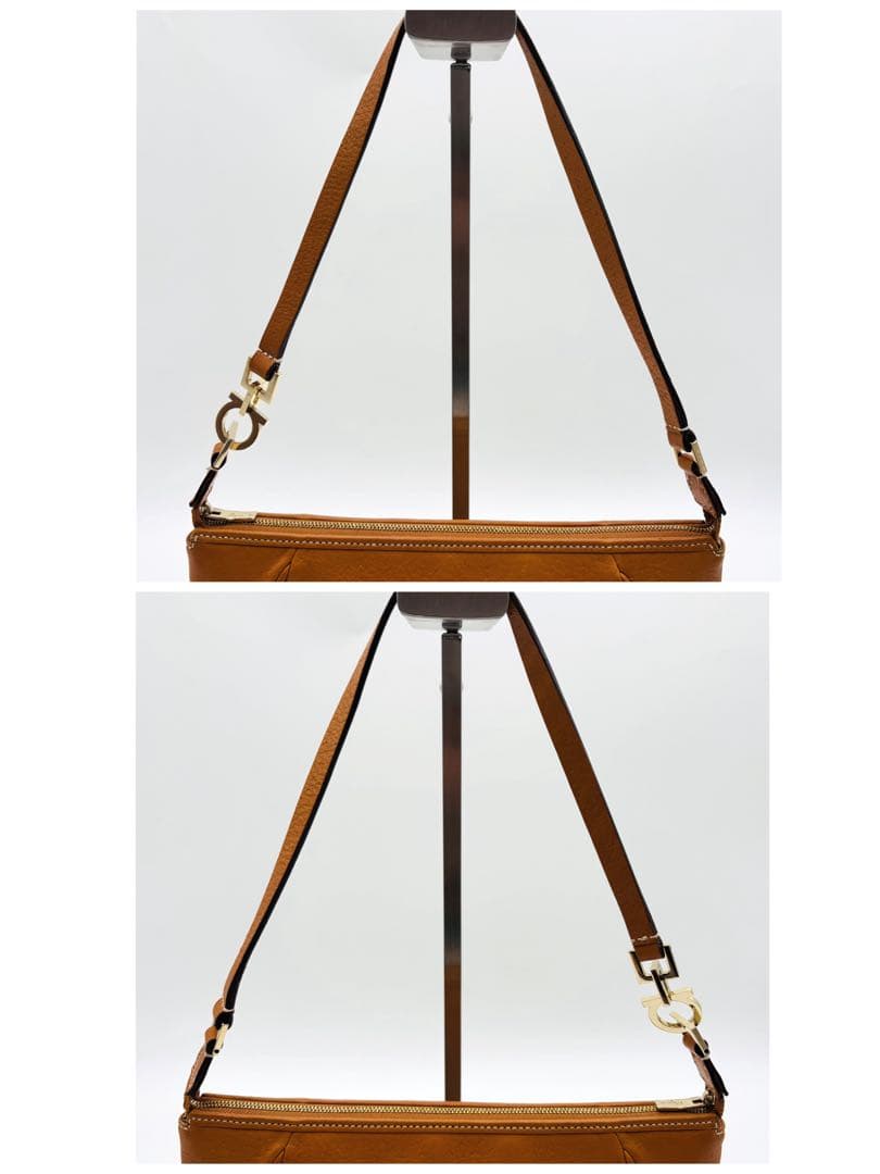 【美品】サルヴァトーレフェラガモ ショルダーバッグ レザー ガンチーニ キャメル