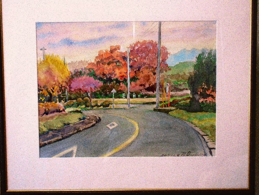 秋の風景 水彩画 額装済み F6サイズ 原画