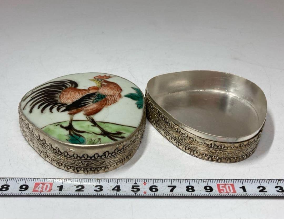 中国古玩 粉彩シャム銀蓋物