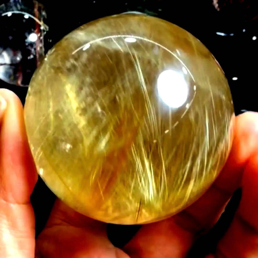 超絶綺麗✨55mm ゴールドタイチンルチルクォーツ　丸玉　スフィア　金針水晶