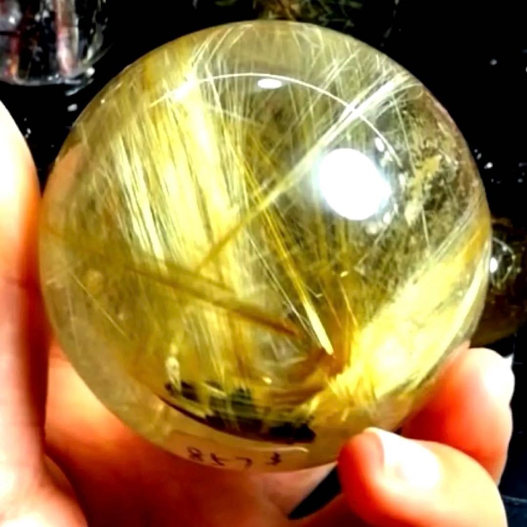 超絶綺麗✨55mm ゴールドタイチンルチルクォーツ　丸玉　スフィア　金針水晶