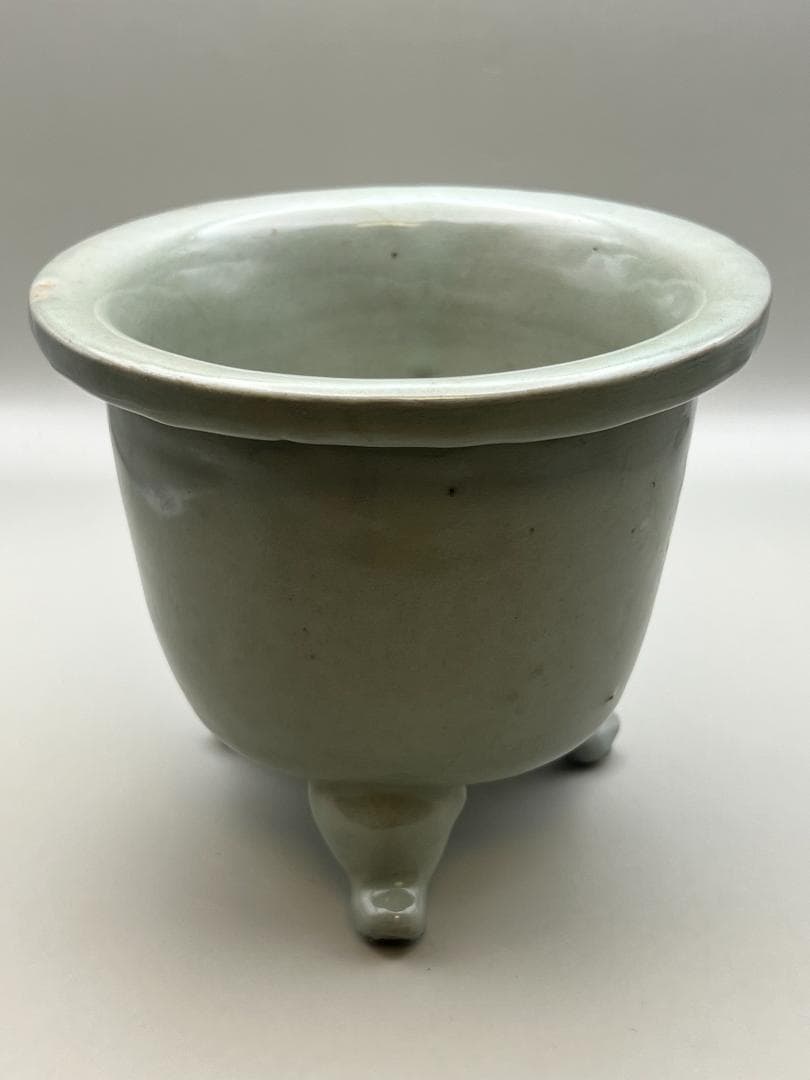 【海】李朝　青磁香炉　陰刻回字文　時代物　骨董品　李朝美術品