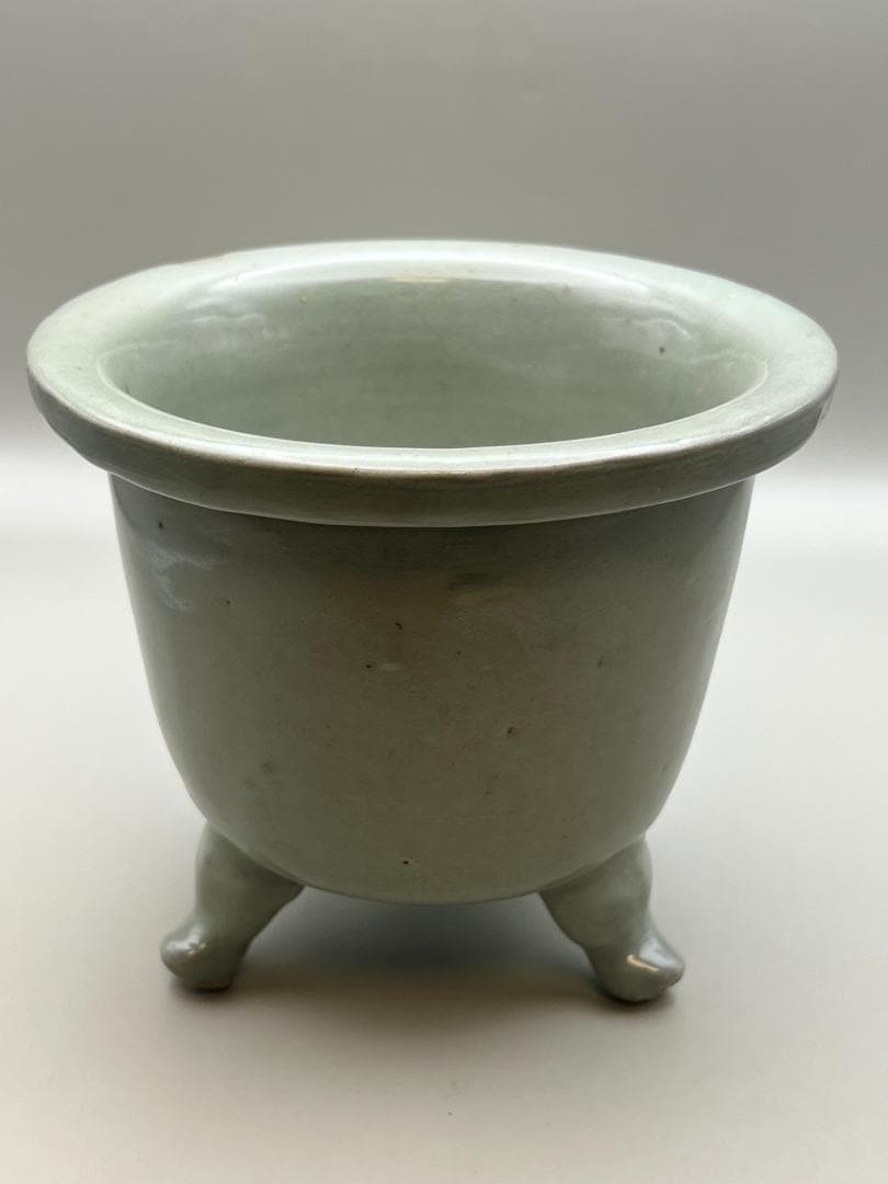 【海】李朝　青磁香炉　陰刻回字文　時代物　骨董品　李朝美術品