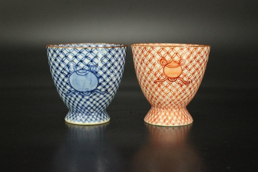 ぐい吞 七宝 赤七宝 平安 助田正山造 共箱(メ1230)