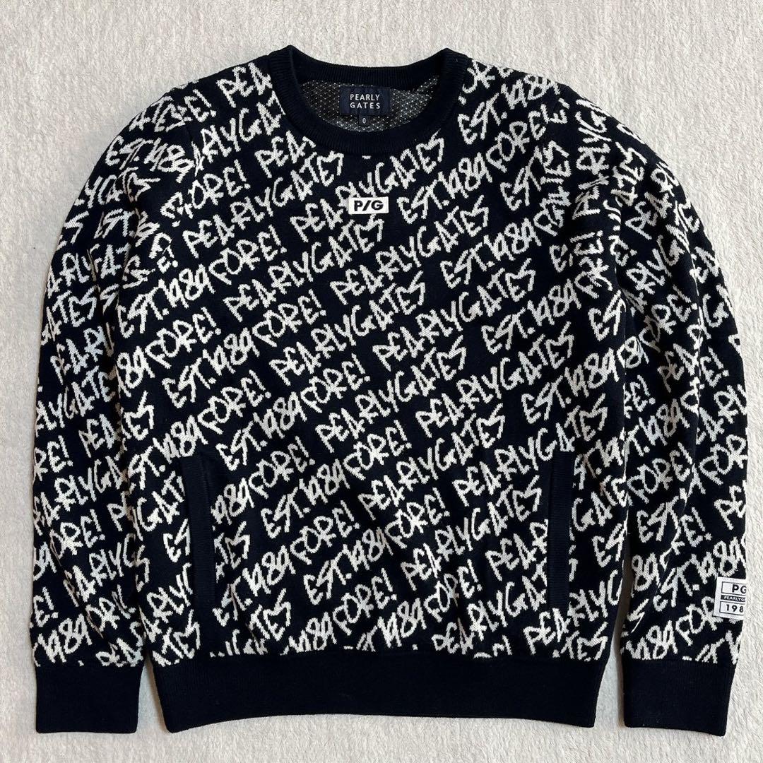 極美品　パーリーゲイツ　近年　蓄熱裏地　防風　スニード　ニット　ロゴ　ブラック