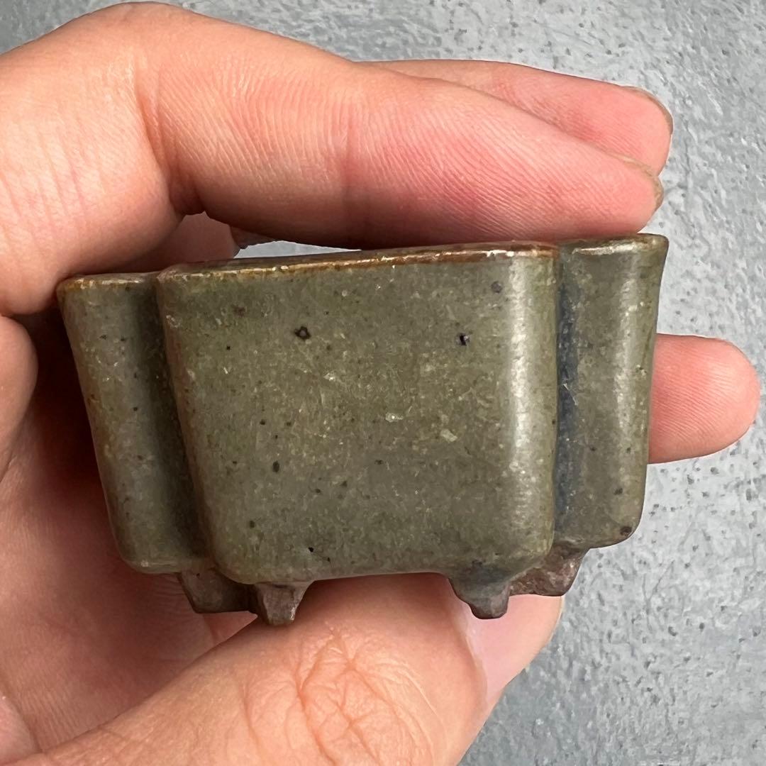 758.夢陶 隅角四方豆鉢 平成八年初窯 盆栽鉢 植木鉢 5*4.9*3cm