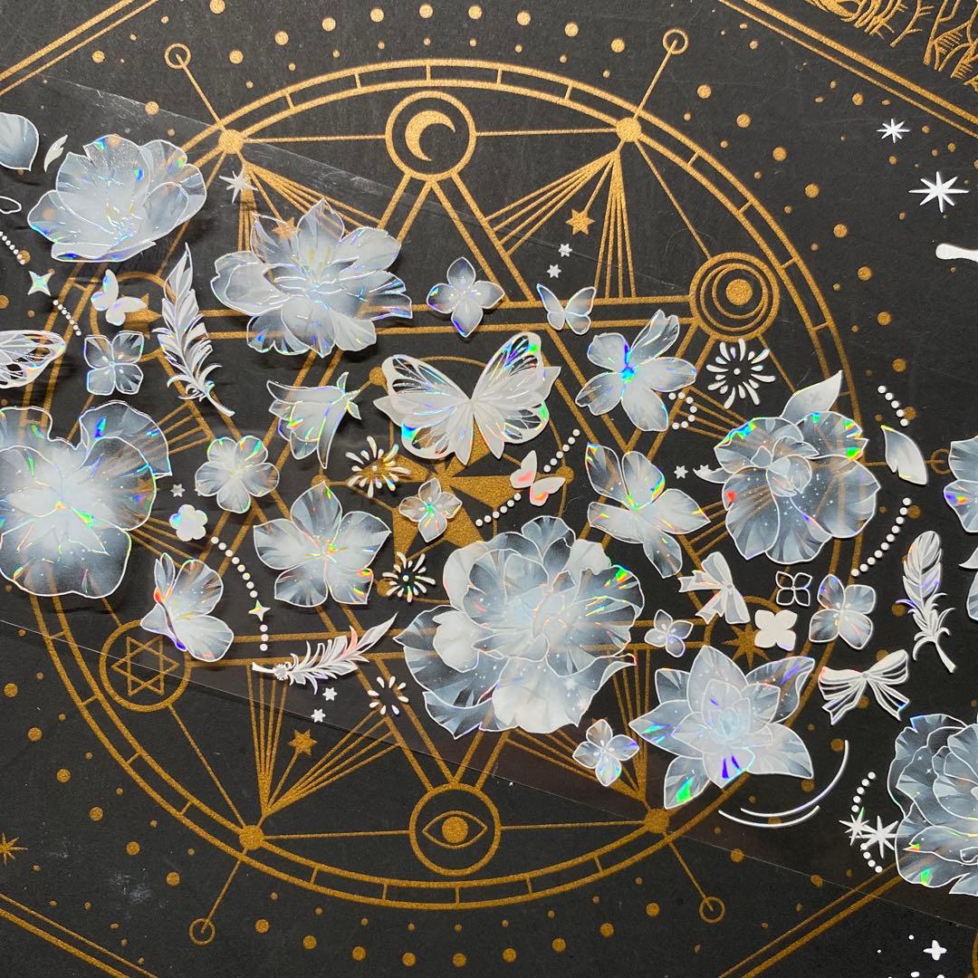 【9253】海外　マステ　中古巻　貝殻光マスキングテープ　半透明　お花