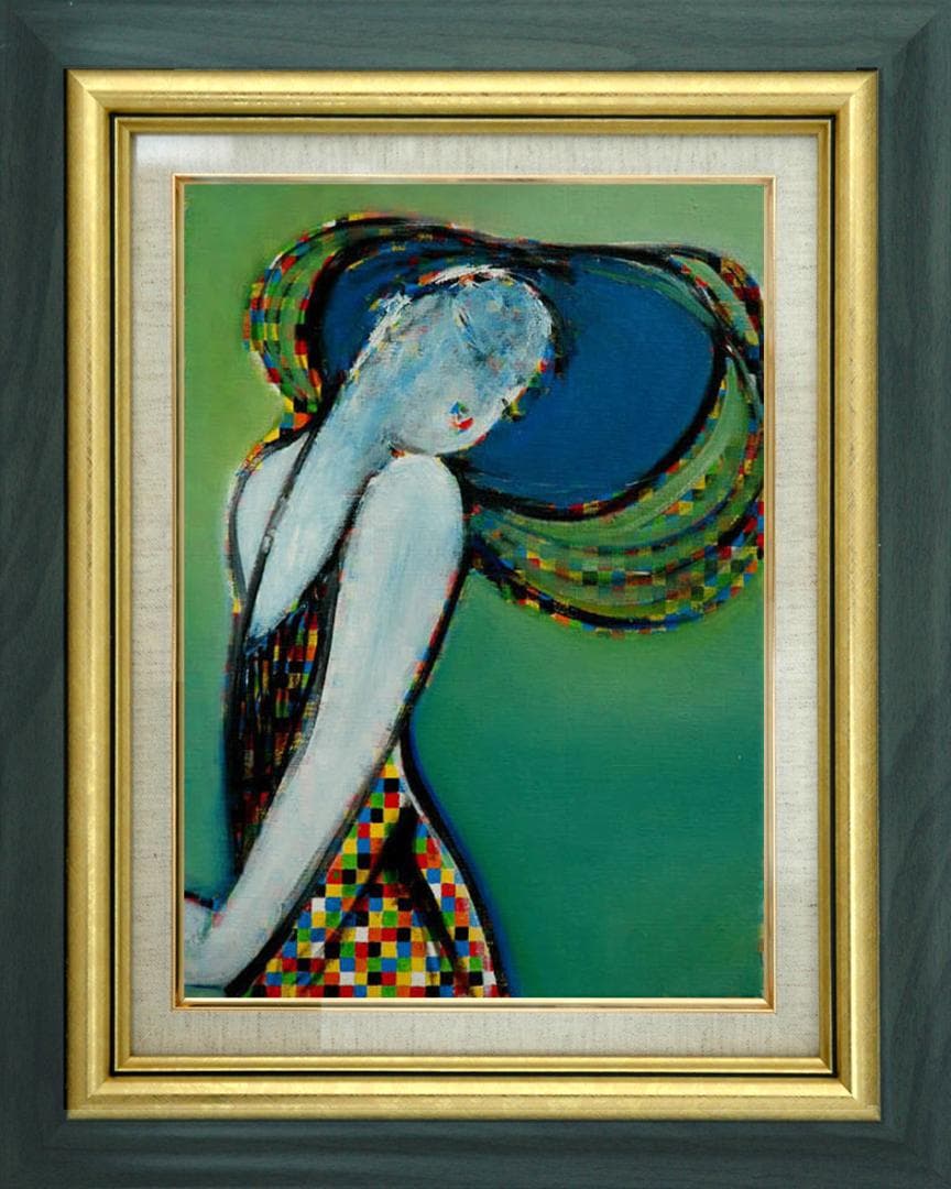 油絵 菅家令子 絵 絵画インテリア 額付(黒) uF6-083511 人物 女性