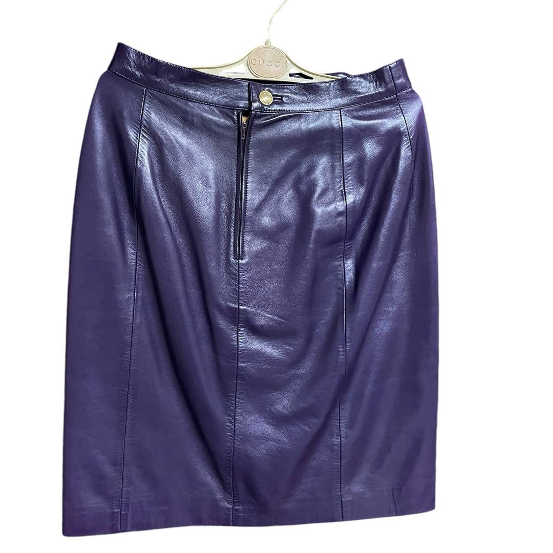 【美品】GUCCI レザー スカート 42 ワインレッド