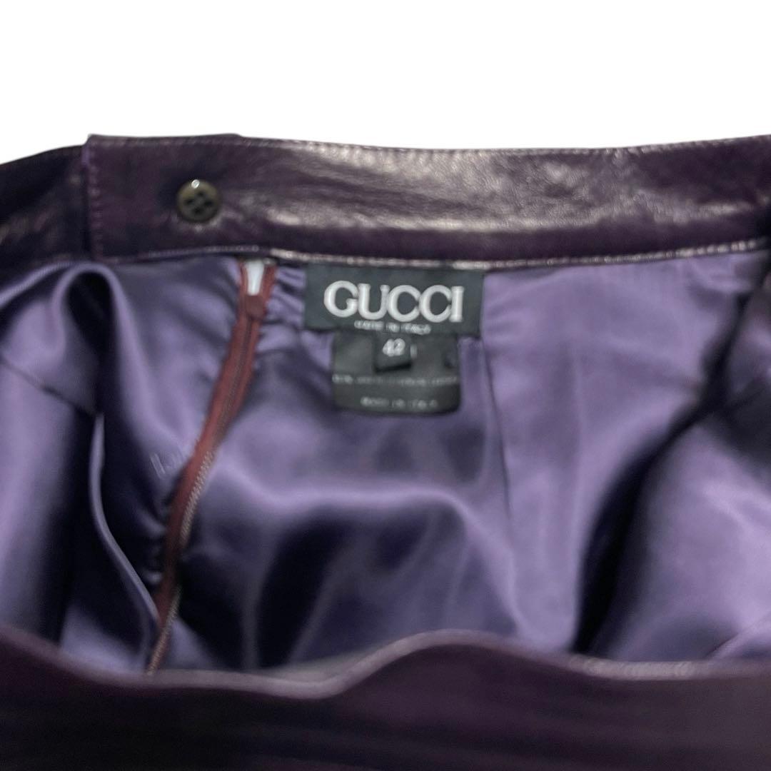 【美品】GUCCI レザー スカート 42 ワインレッド