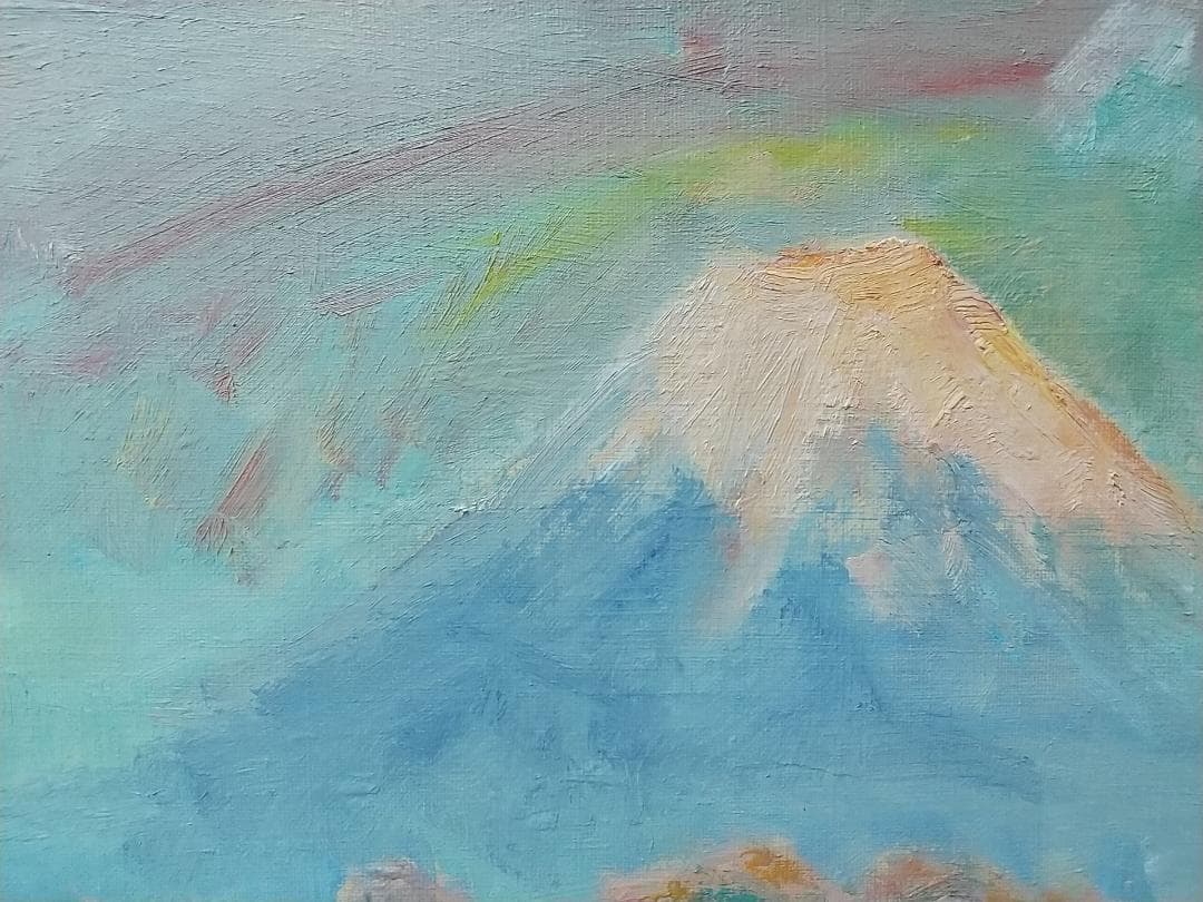 絵画「暁明」中伊豆 富士山 油絵 油彩画 真作 F4 風景画 アート