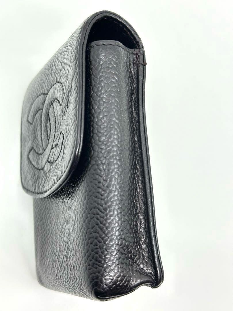 【美品】CHANEL シガレットケース　キャビアスキン　ブラックレザー