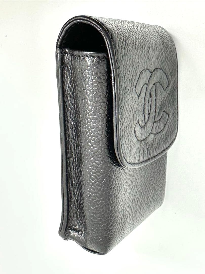 【美品】CHANEL シガレットケース　キャビアスキン　ブラックレザー