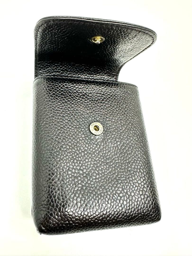 【美品】CHANEL シガレットケース　キャビアスキン　ブラックレザー