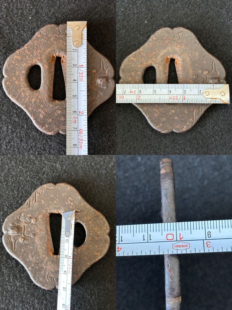 古美術　鉄地山水図刀鍔　古刀剣装具　　時代物　25CC