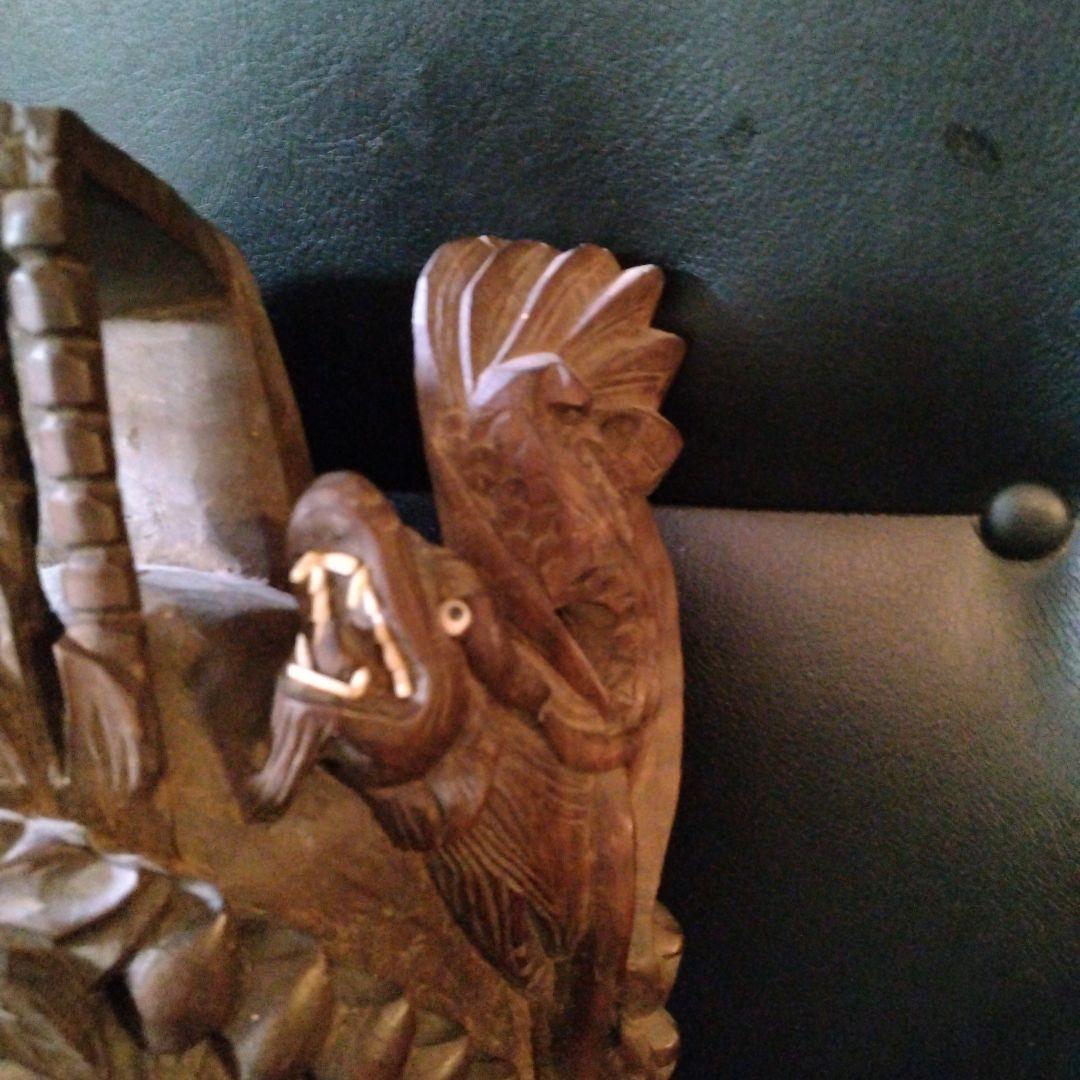 中国　木彫り　お面　壁掛け　壁掛け　魔除け