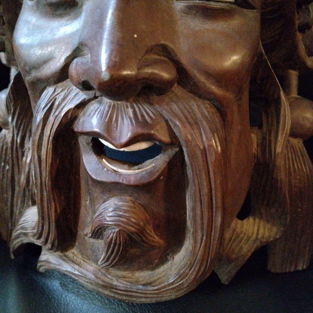 中国　木彫り　お面　壁掛け　壁掛け　魔除け