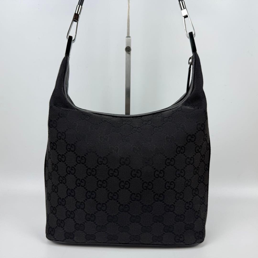 【極美品】GUCCI グッチ ワンショルダー バッグ GGキャンバス レザー 黒