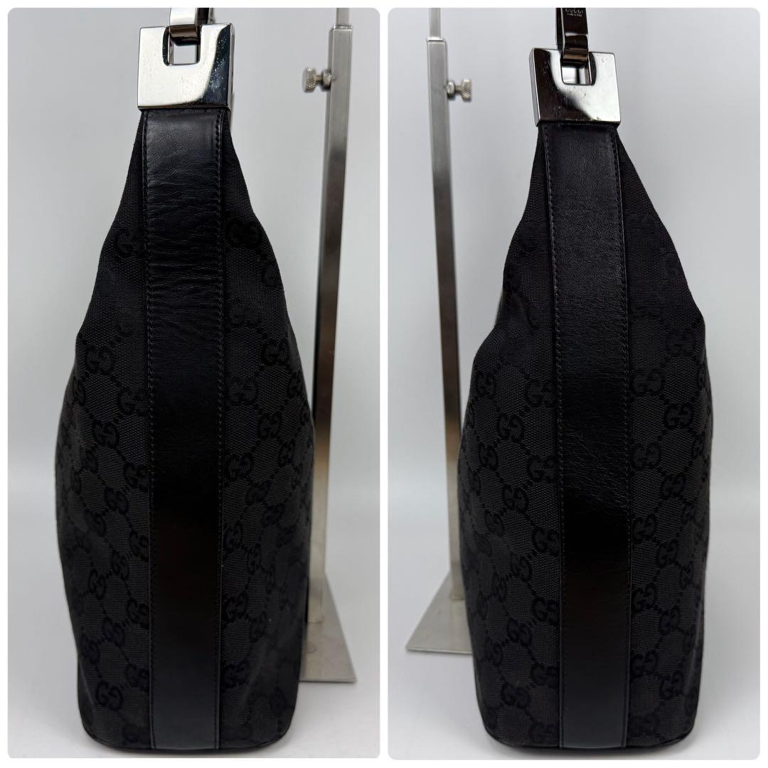 【極美品】GUCCI グッチ ワンショルダー バッグ GGキャンバス レザー 黒