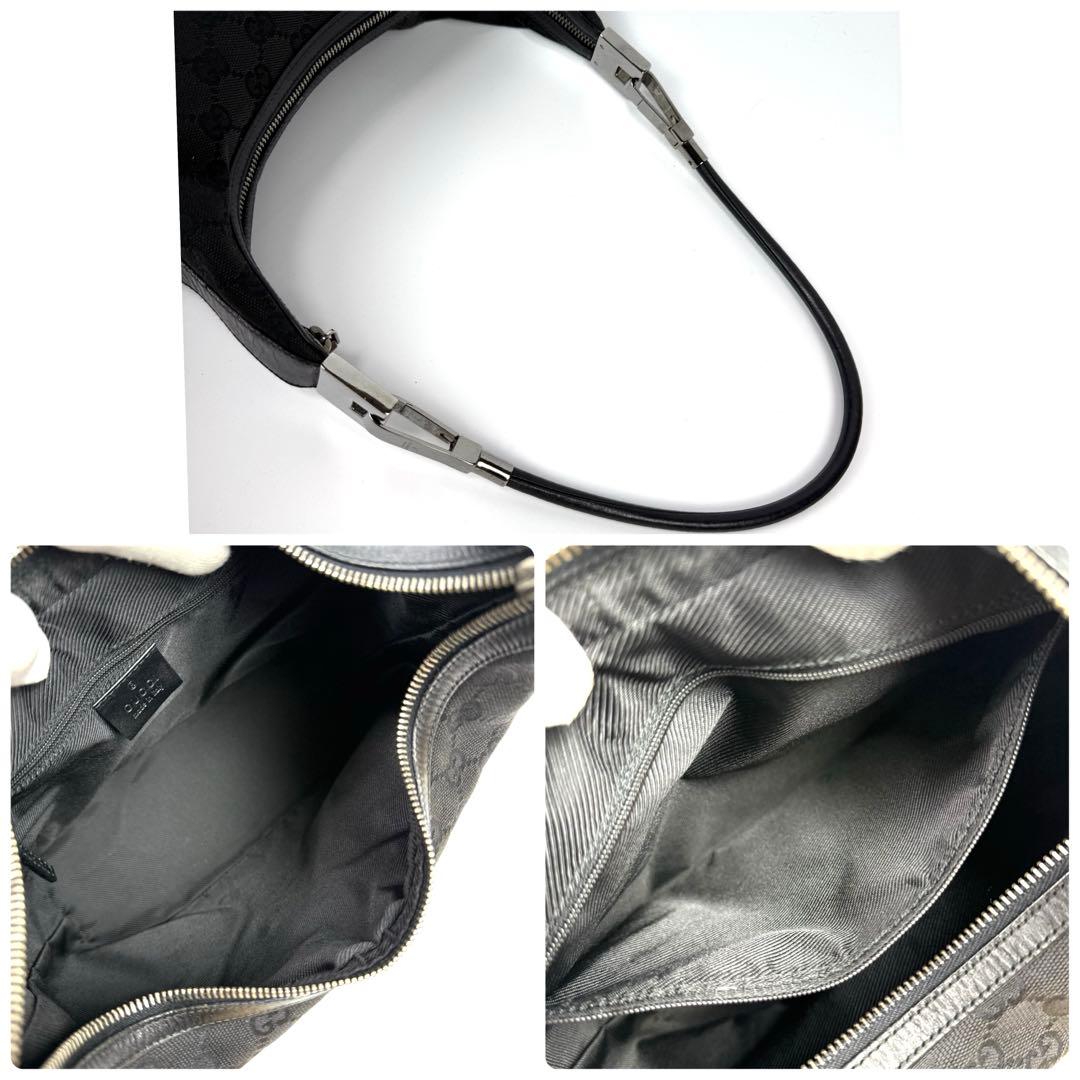 【極美品】GUCCI グッチ ワンショルダー バッグ GGキャンバス レザー 黒