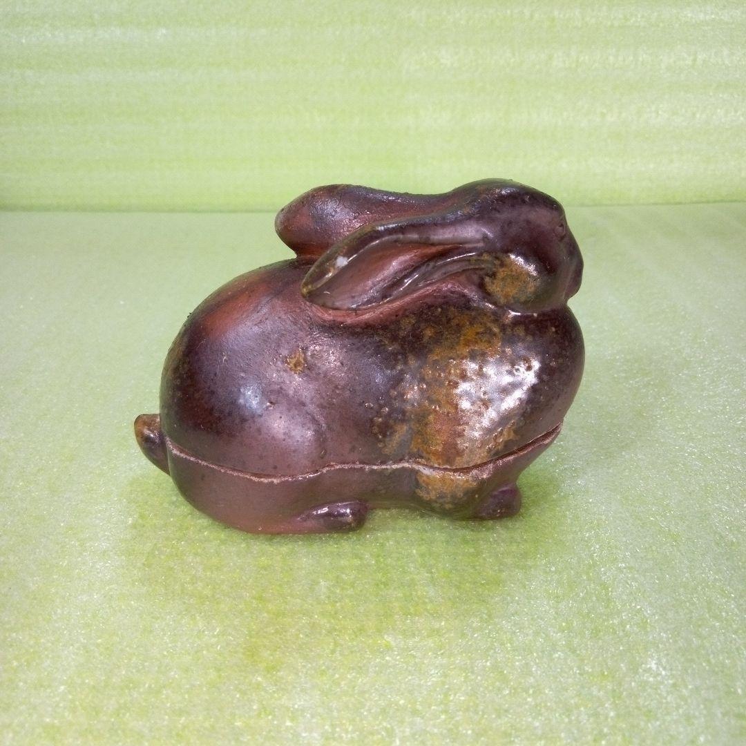 ウサギ型香合　アンティーク　レトロ　茶色　うさぎ　ラビット　リアル　陶器製？
