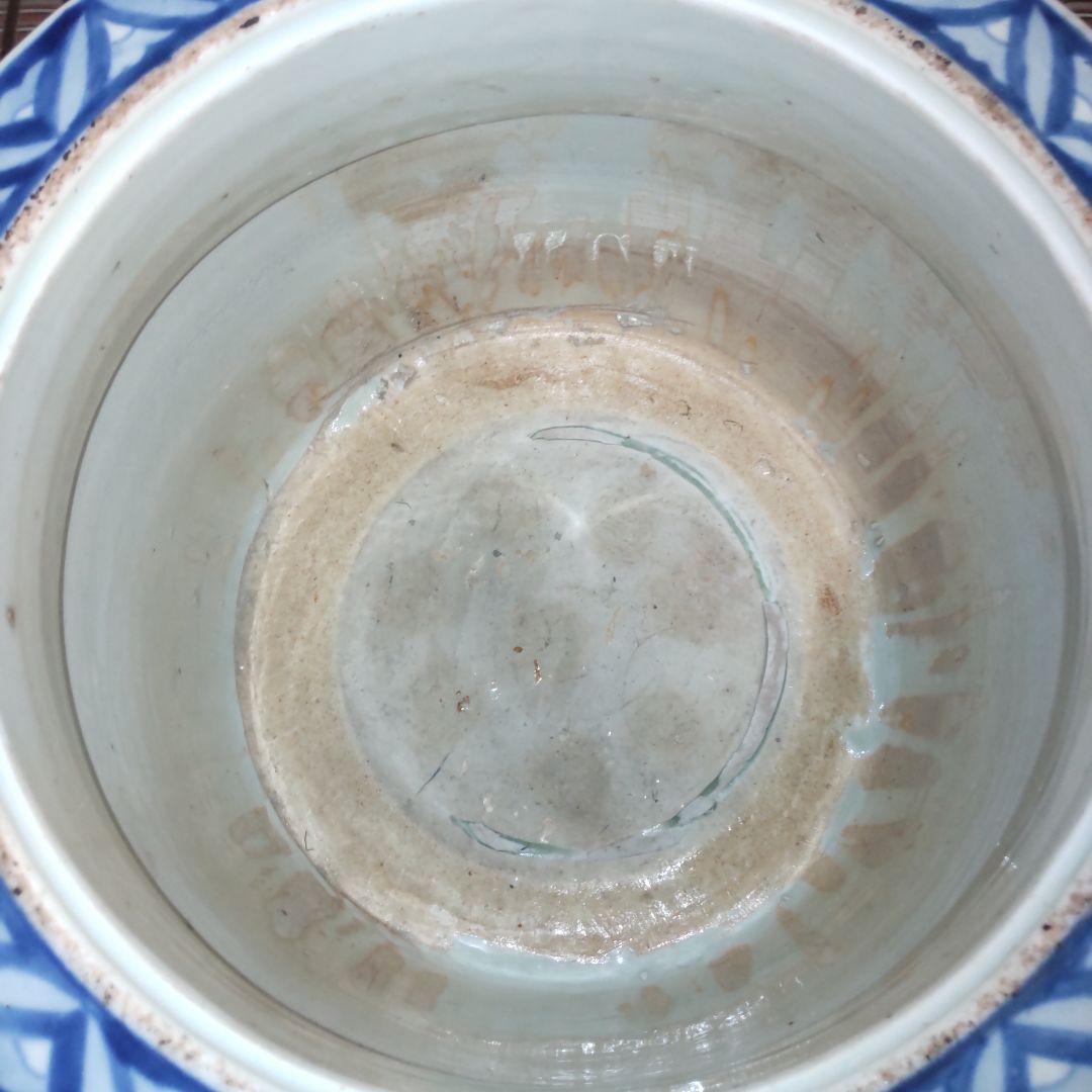 青い鳥と花模様の陶器 火鉢