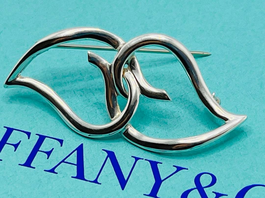 c736 美品　1987 オールド　ティファニー　ダブルリーフ　ブローチ　925