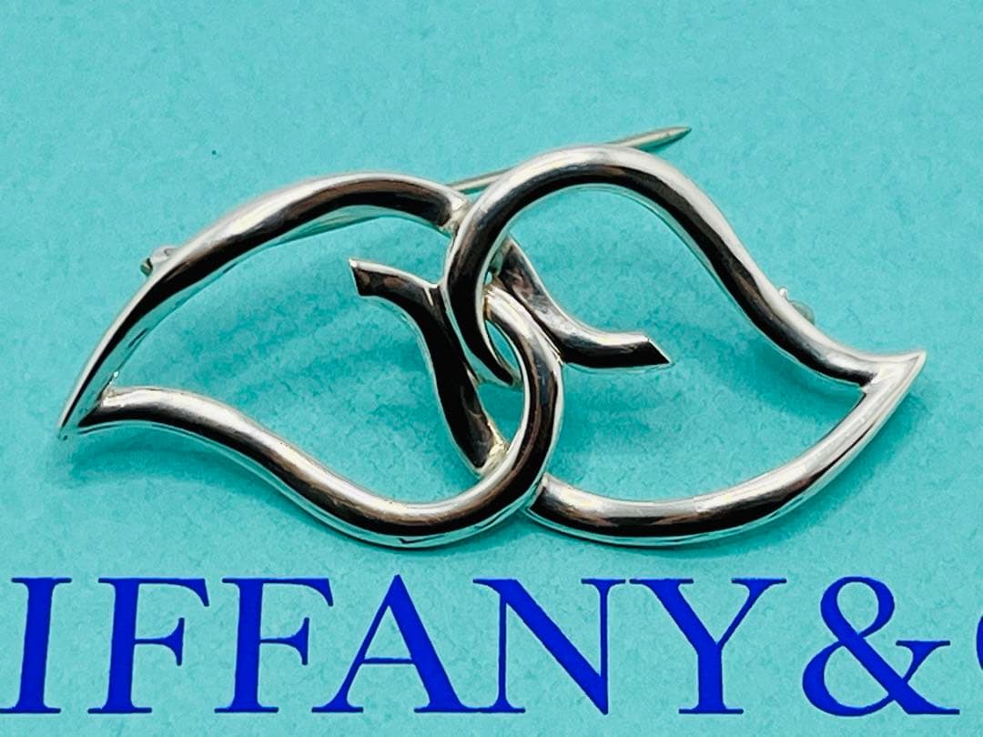 c736 美品　1987 オールド　ティファニー　ダブルリーフ　ブローチ　925