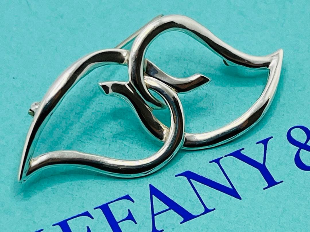 c736 美品　1987 オールド　ティファニー　ダブルリーフ　ブローチ　925