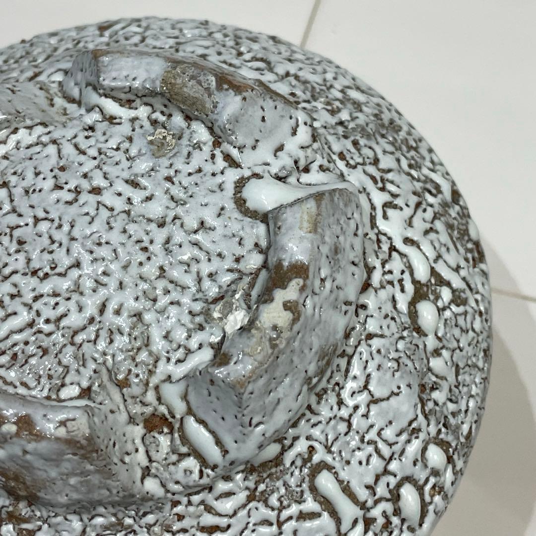 茶道具 抹茶茶碗★茶盌 萩焼 白釉 沓形 鬼萩割高台★渋谷泥詩 作★木箱、共布有