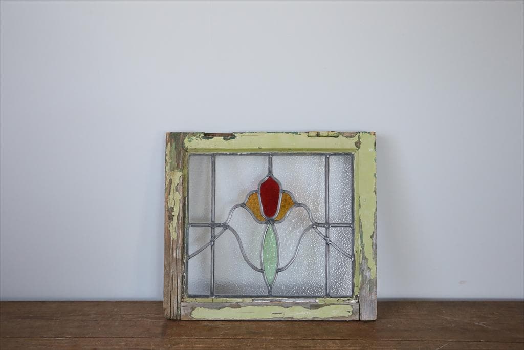 英国アンティークステンドグラス窓枠/ガラスウィンドウ/建具(84-212-7)