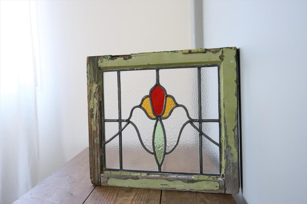 英国アンティークステンドグラス窓枠/ガラスウィンドウ/建具(84-212-7)