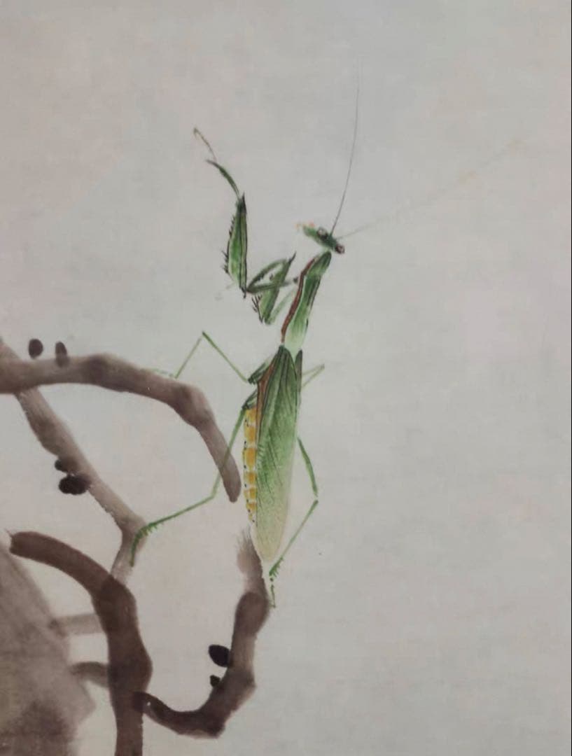 【中国美術】斉白石《化蝶》中堂掛軸｜宣紙｜花鳥画名作｜縁起・長寿｜床の間・和室