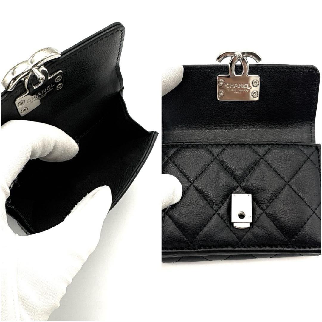 極美品◆CHANEL 三つ折り財布 キャビアスキン プッシュロック 黒 31番台