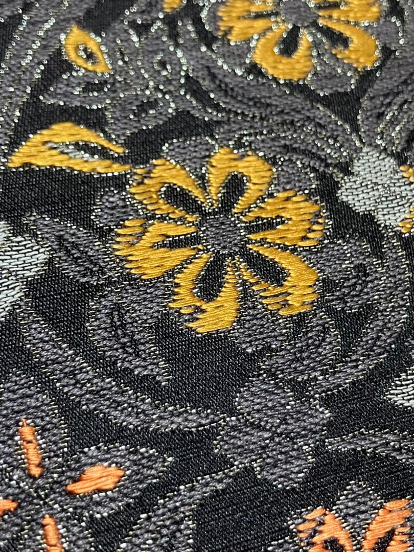 本草木柿渋染 伝統工芸士福本久人 袋帯 六通柄 正絹 花唐草 未使用 イ6371