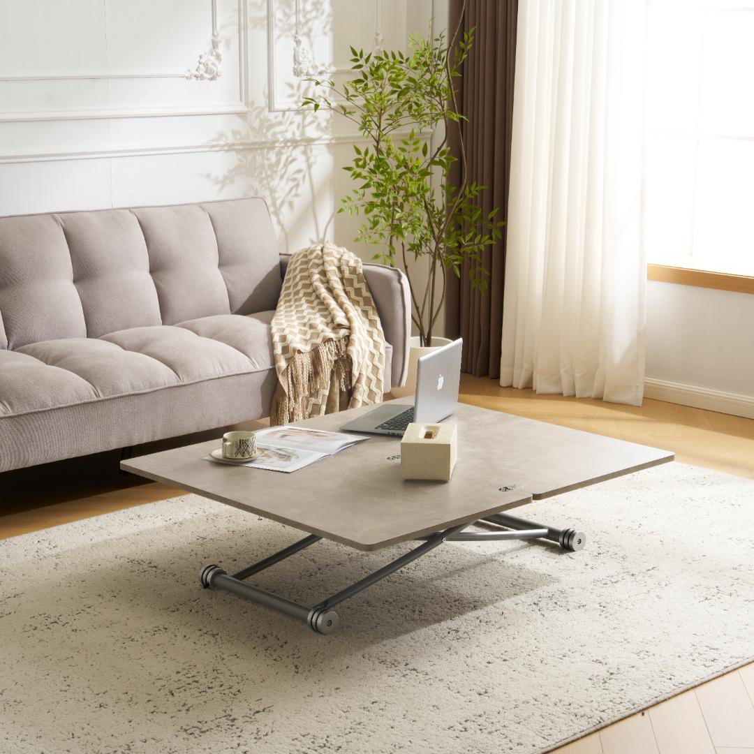 超人気！テーブル 天板が2倍に広がるガス圧昇降テーブル Grey