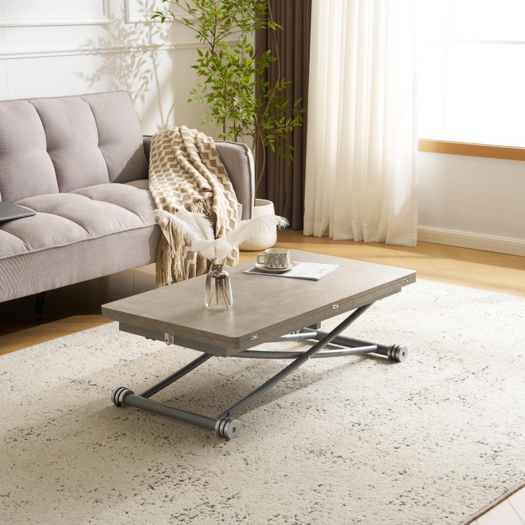 超人気！テーブル 天板が2倍に広がるガス圧昇降テーブル Grey
