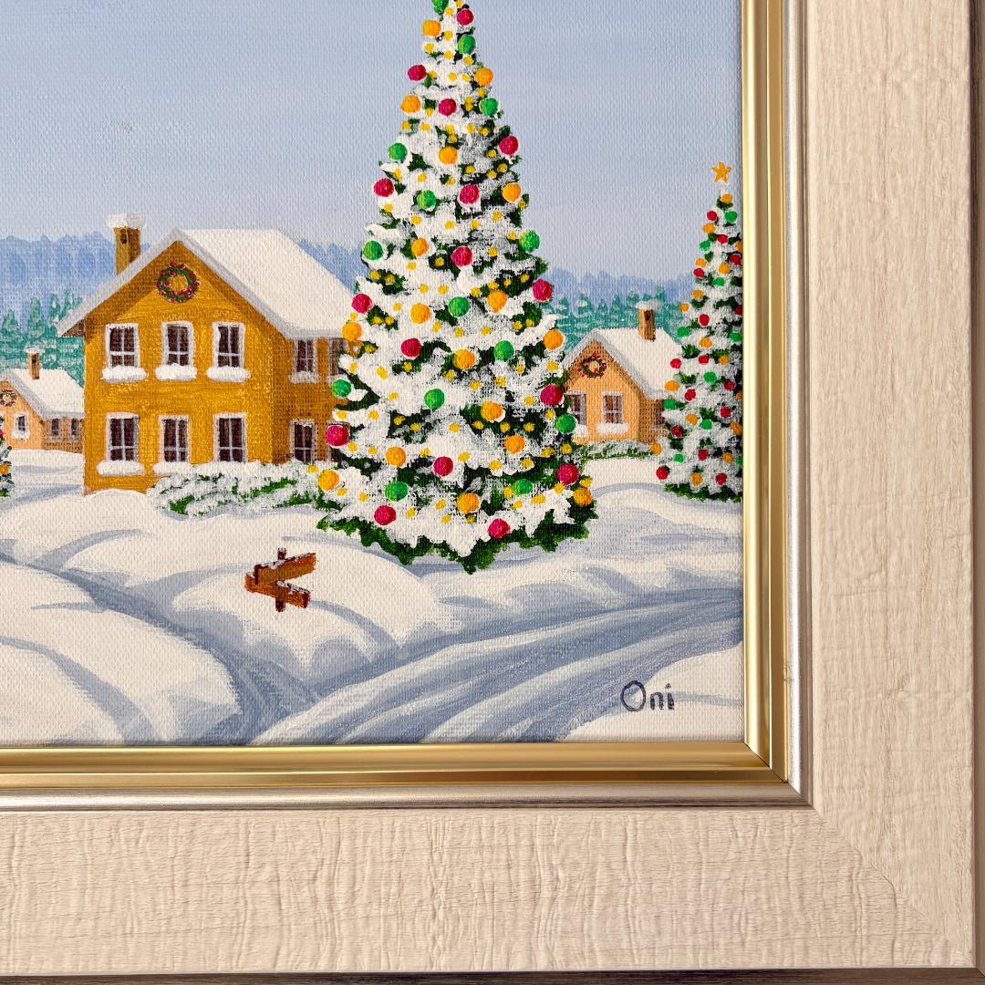 アクリル画　原画　「クリスマスヴィレッジ01」額縁付き　F4サイズ　風景画