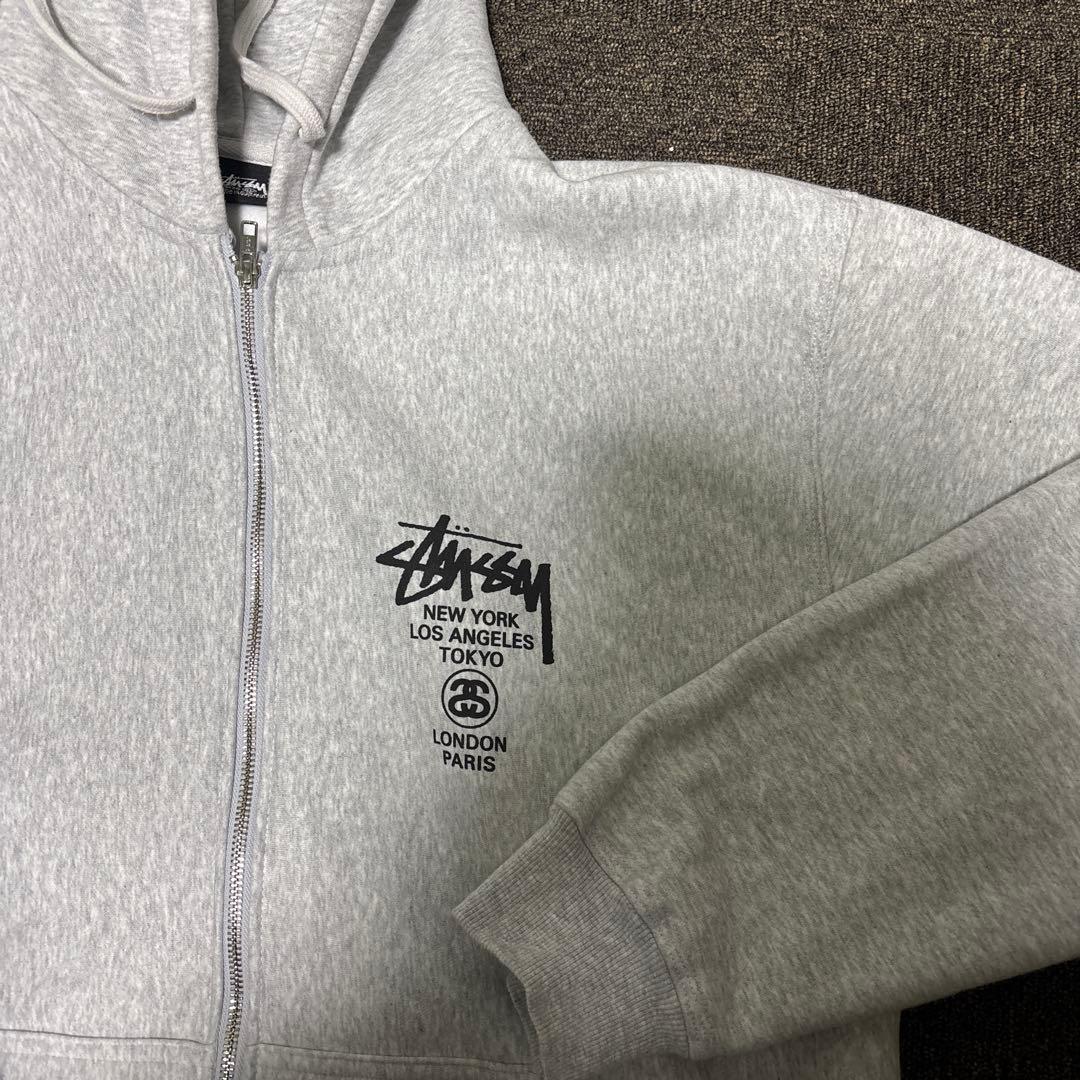 正規品　Stussy ワールドツアー フルジップパーカー グレー XLサイズ