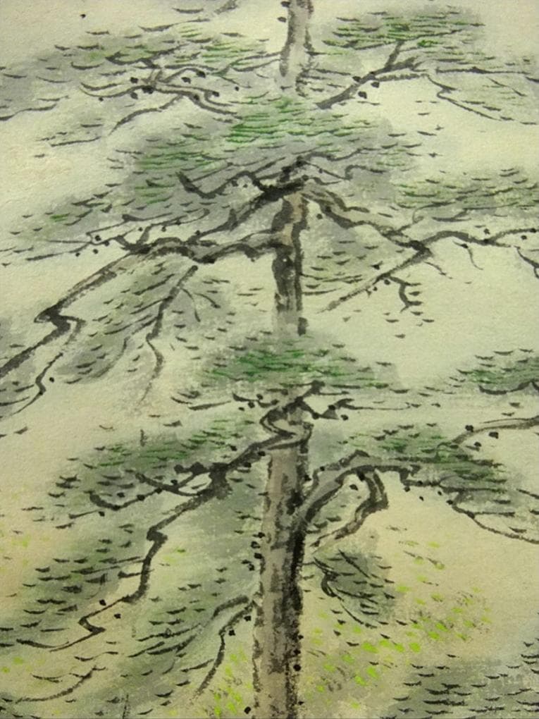 掛軸 春暲『梅之宮池辺』紙本 肉筆 共箱付 掛け軸 w04257