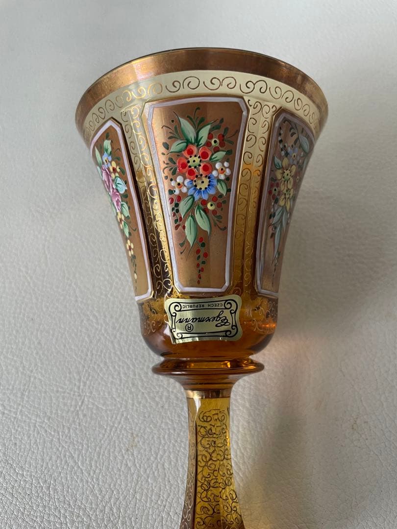 エーゲルマン ハンドベル 呼び鈴 チェコ共和国 製 ボヘミアガラス アンバー