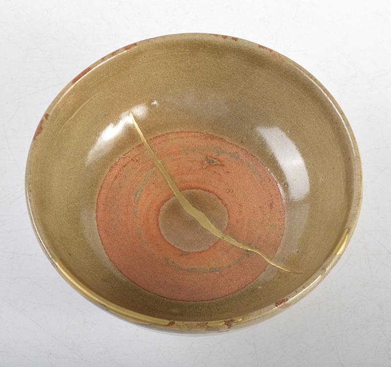 中国　越州窯青磁　茶碗　鉢　金継ぎ直し　時代箱　V　R4867