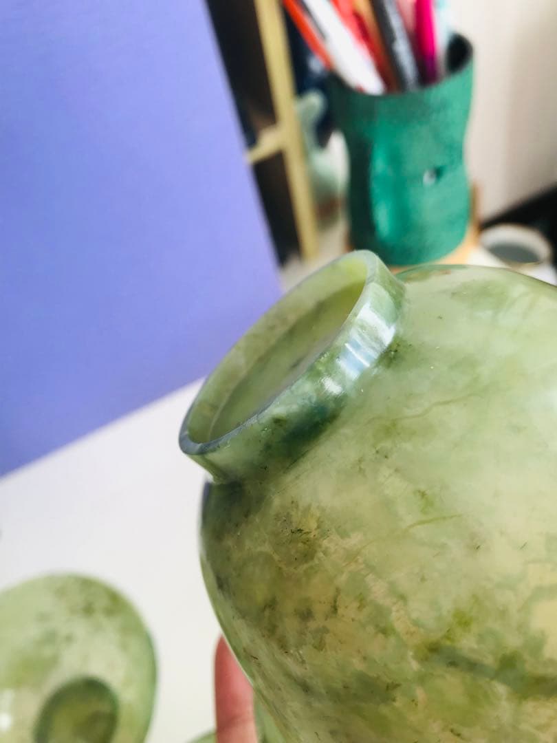 玉杯 緑玉 盃 中国美術　天然石　皿 茶碗 5枚　茶道具 茶器