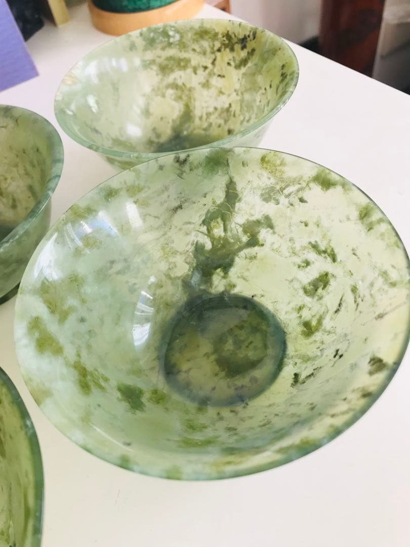 玉杯 緑玉 盃 中国美術　天然石　皿 茶碗 5枚　茶道具 茶器